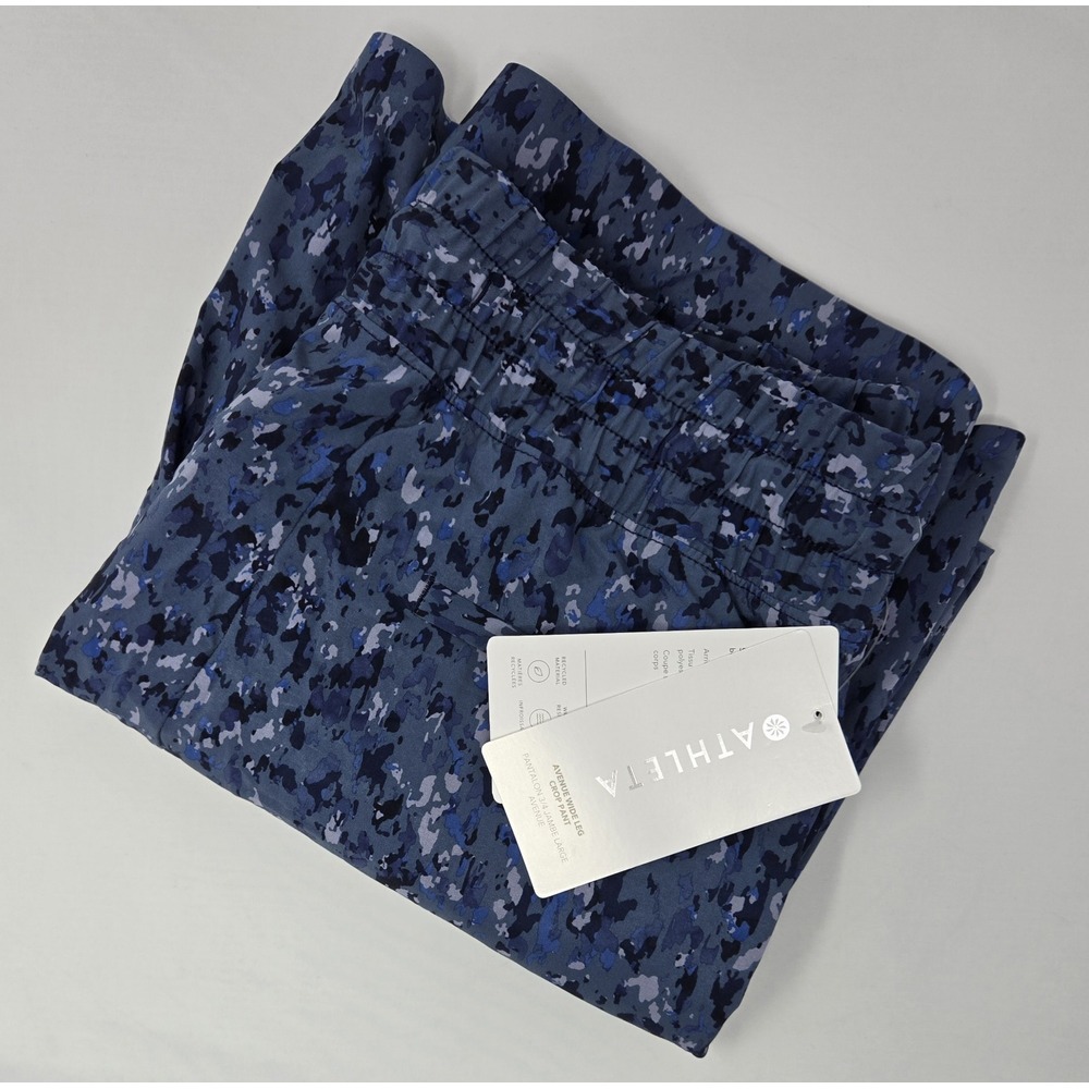 Athleta Pants Womens 10P Navy Blue Printed Avenue Wide‎ Leg Crop Pantalon